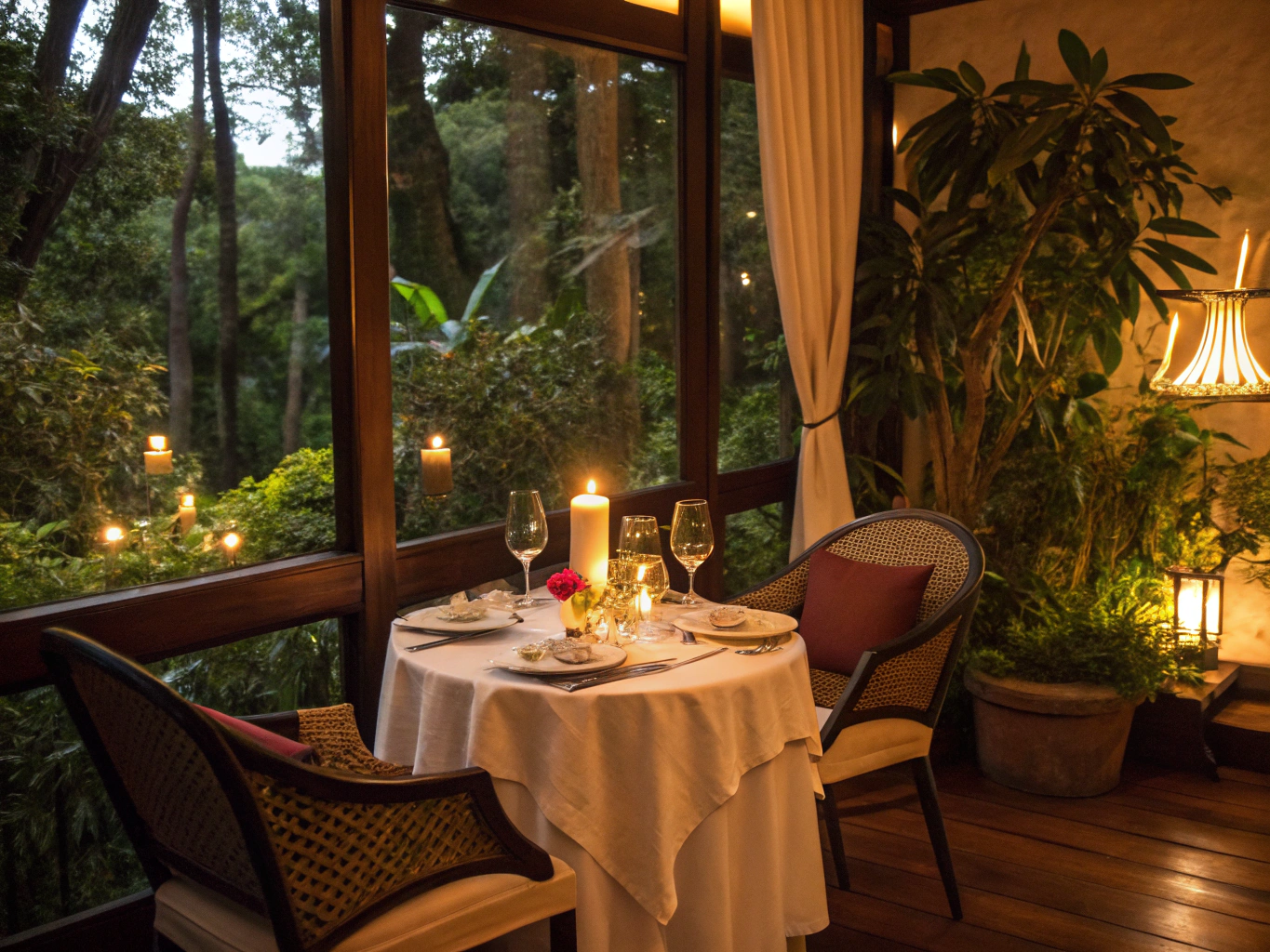 Intimate dining nook with soft warm lighting