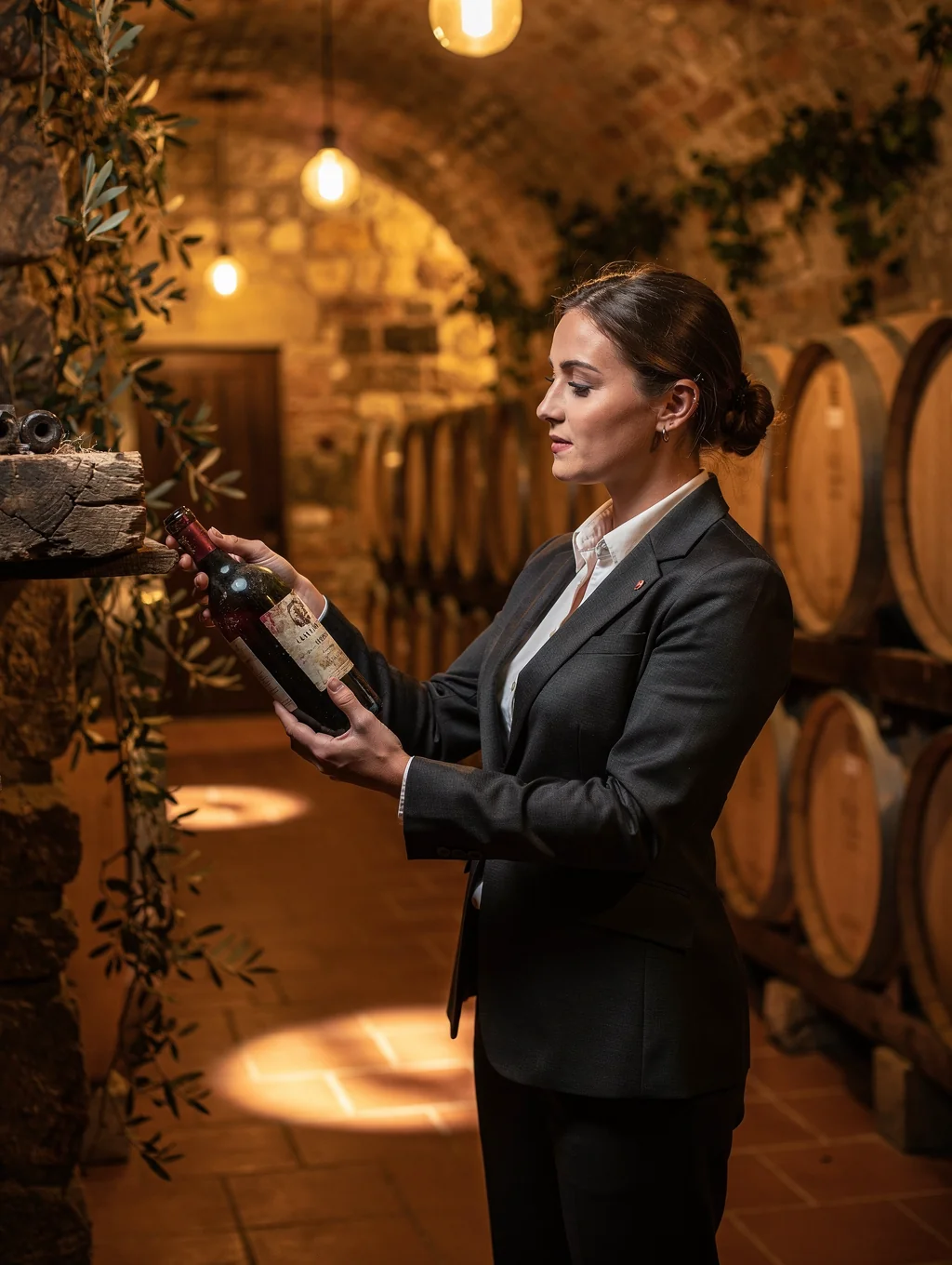 Elena Conti selecting a vintage wine for a guest at Misto