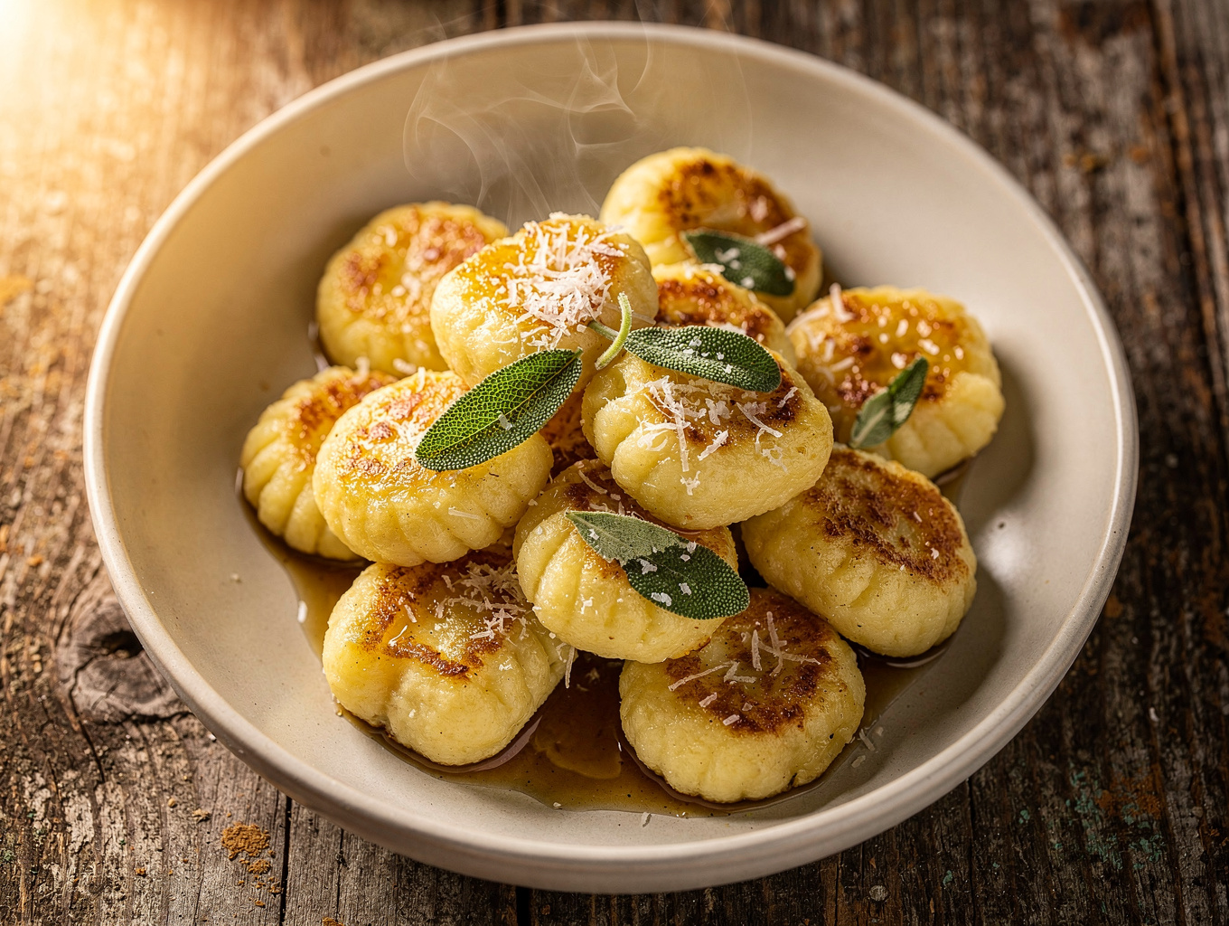 Handmade potato gnocchi with sage