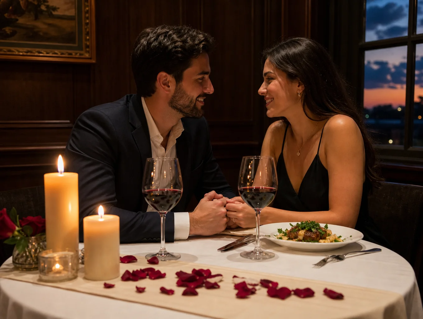 Romantic candlelit table setting on the veranda